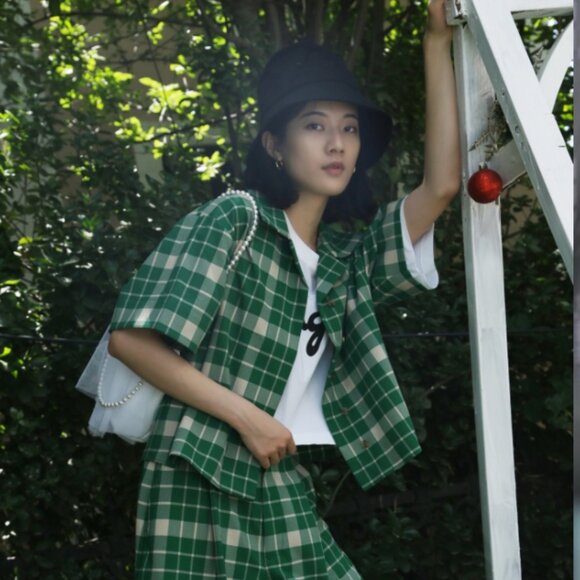 EUC $595 MM6 Maison Margiela Oversized Green Check Boxy Top IT 40 US 4 - Picture 15 of 16